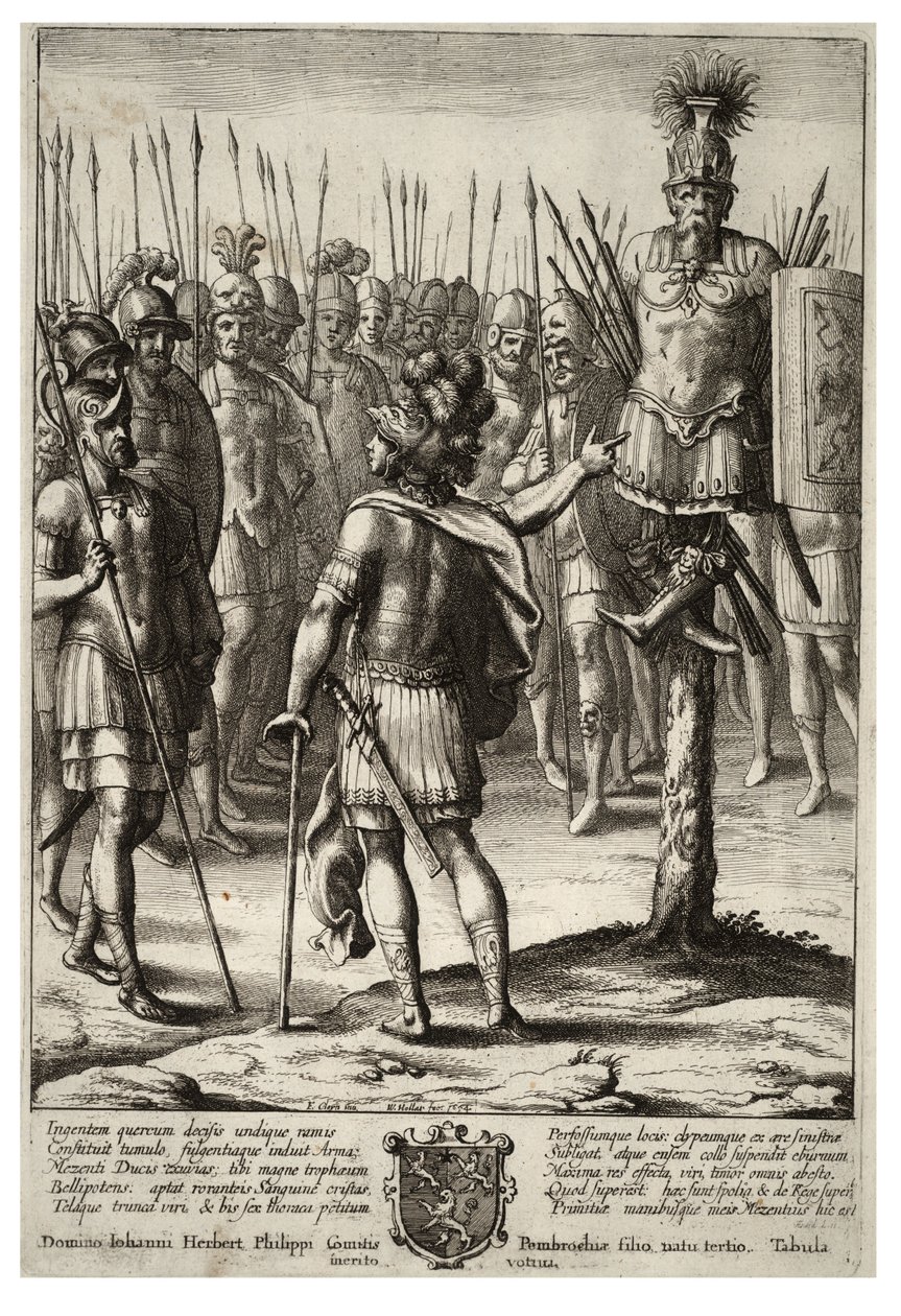 Aeneas reiser et trofé med våpnene til Mezentius. Stat 2 av Wenceslaus Hollar