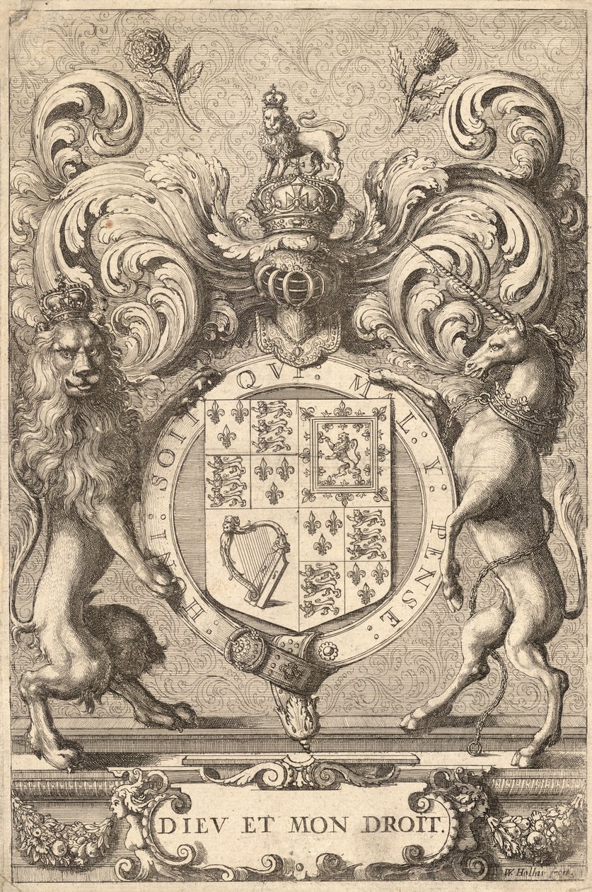 Engelske kongelige våpen (1660 - 1689). Stat 2 av Wenceslaus Hollar