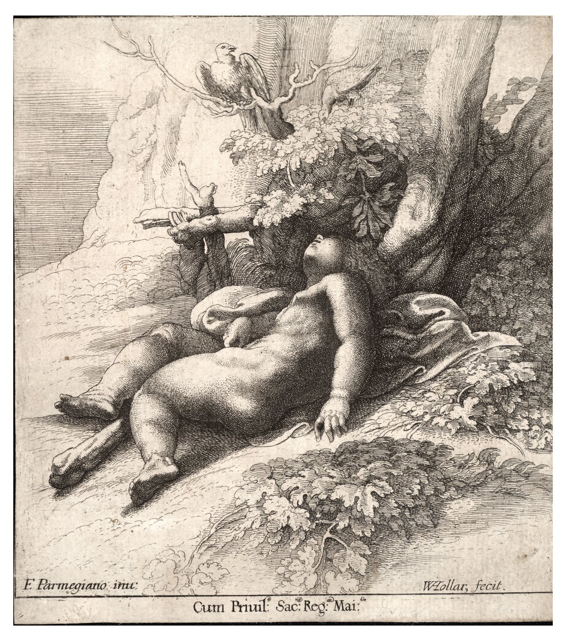 Spedbarn Hercules sov, etter Parmigiano. Stat 2 av Wenceslaus Hollar
