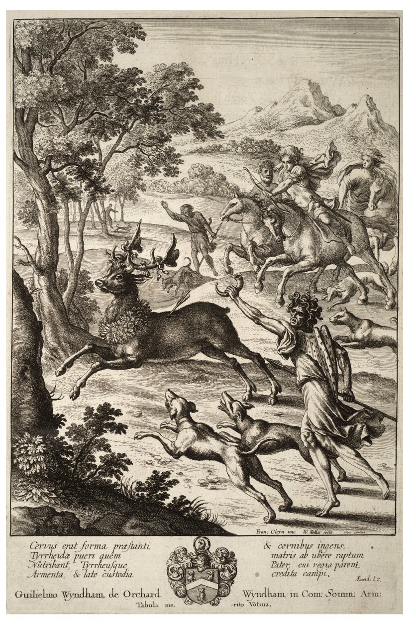 Julus jakter på hjorten til Tyrrheus. Stat 2 av Wenceslaus Hollar