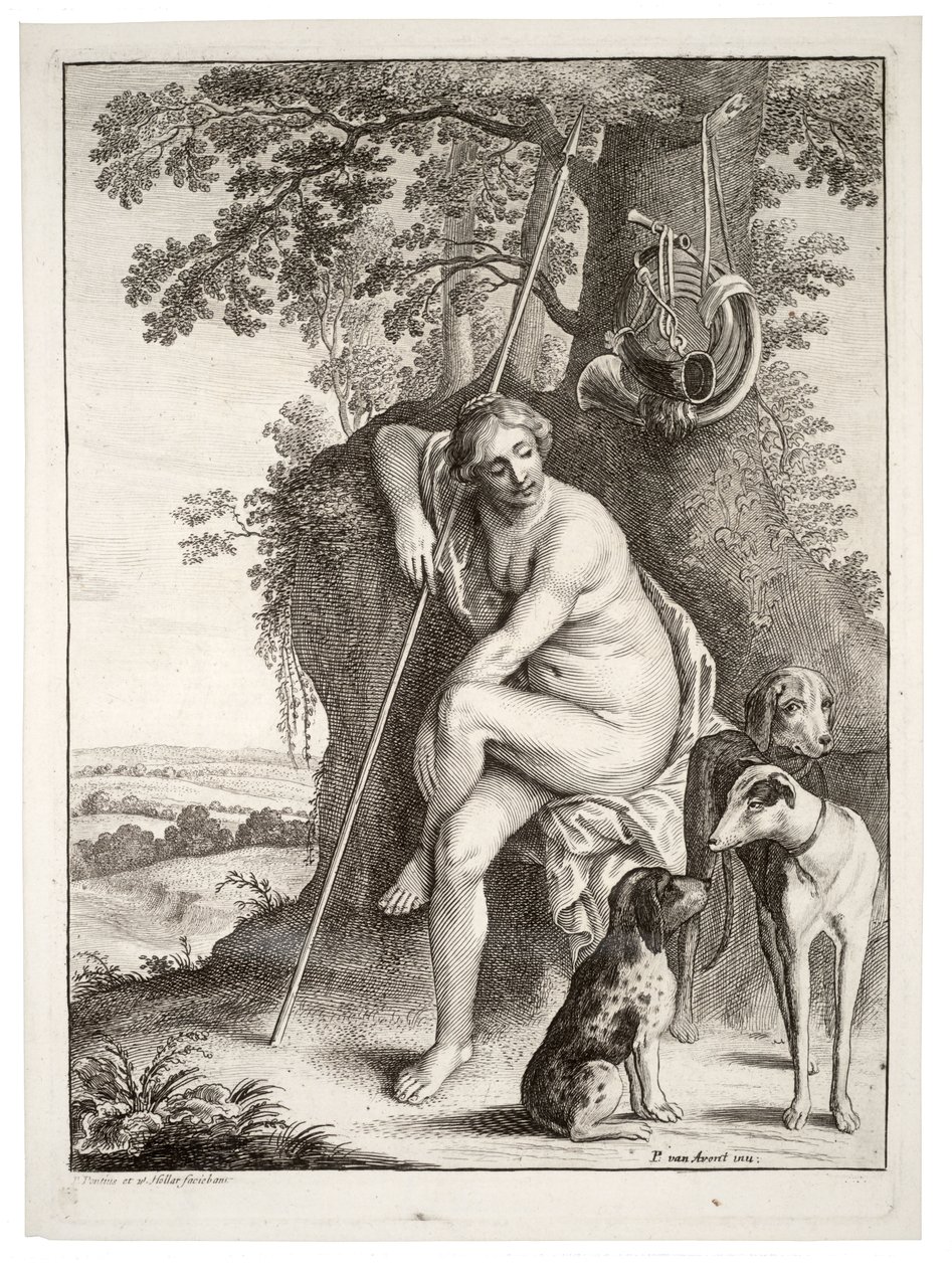 Sittende jaktkvinne, etter Avont. Stat 3 av Wenceslaus Hollar