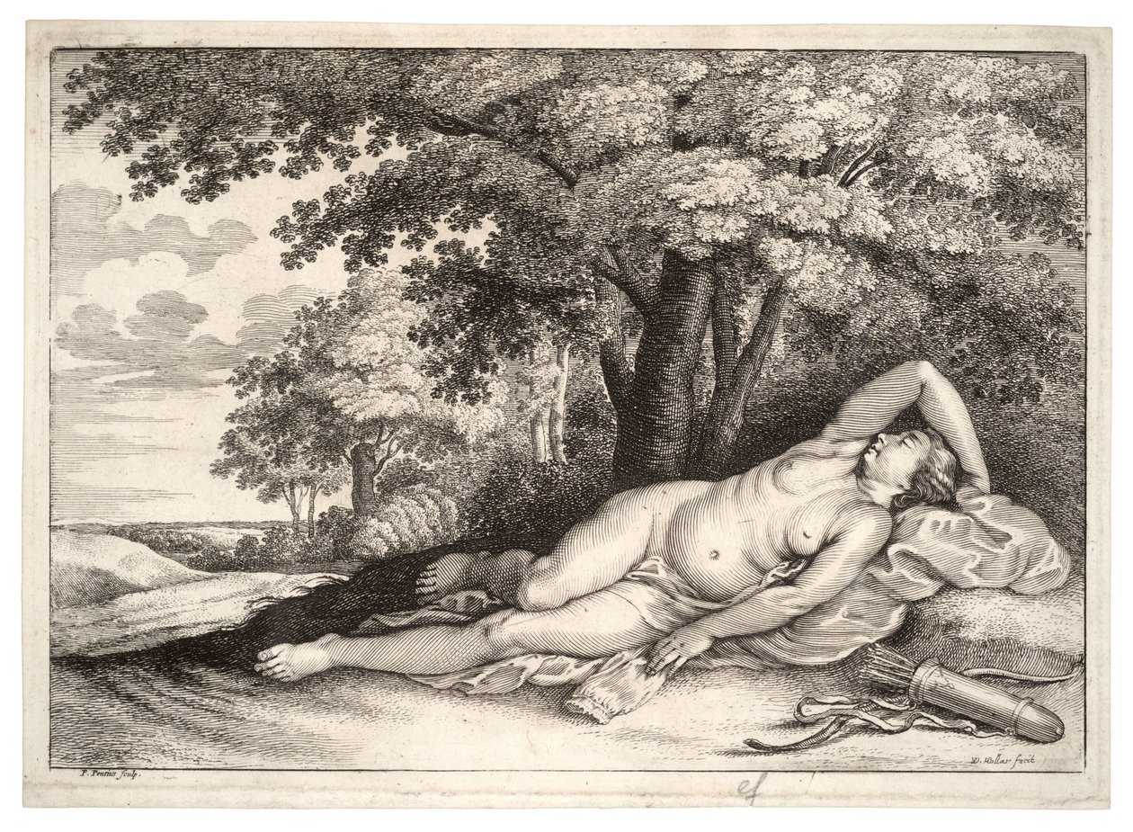 Sovende jaktkvinne. Stat 2 av Wenceslaus Hollar