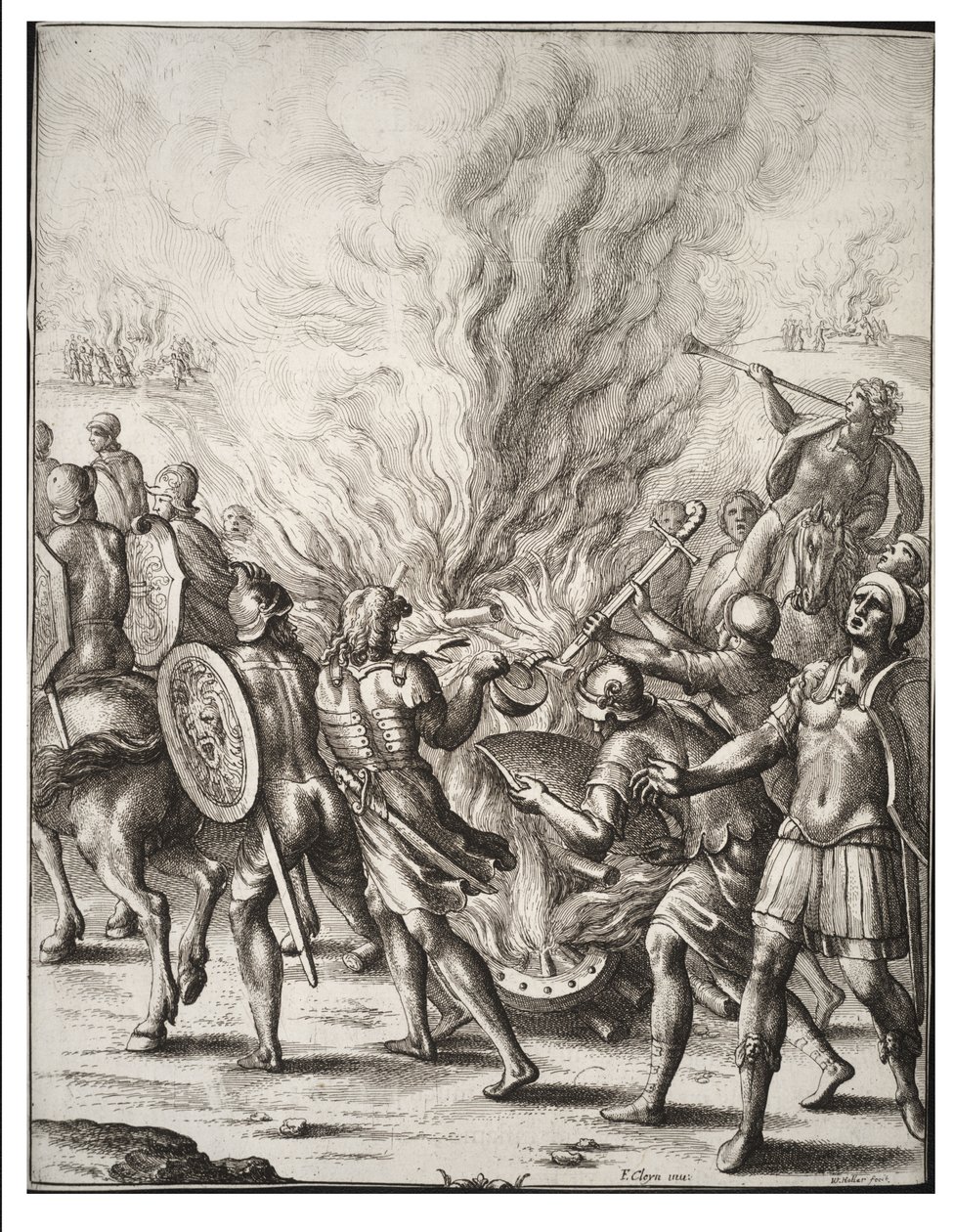 Trojanerne kremerer sine døde. Stat 1 av Wenceslaus Hollar