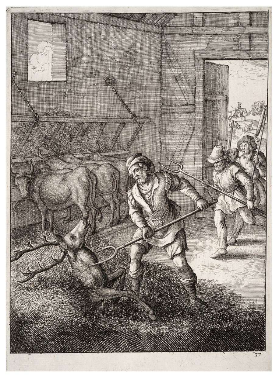 Hjort i fjøs av Wenceslaus Hollar