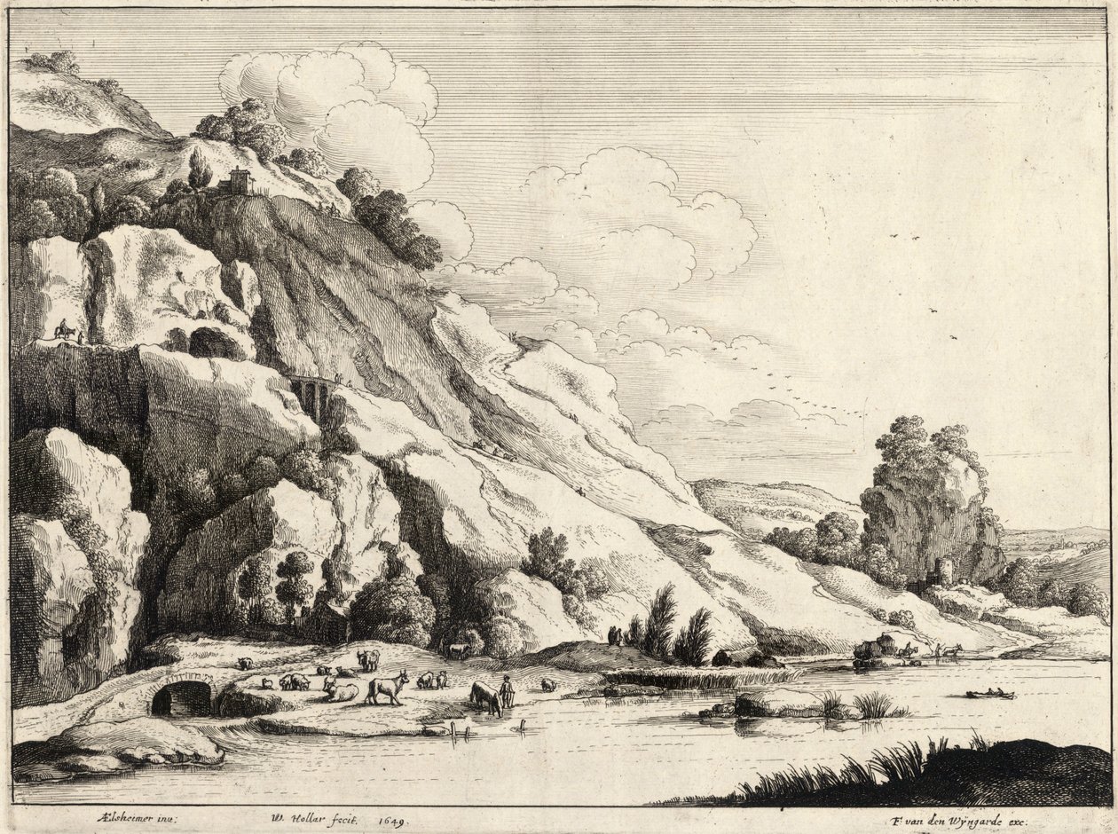 Steinbrua (Elsheimer). Stat 1 av Wenceslaus Hollar