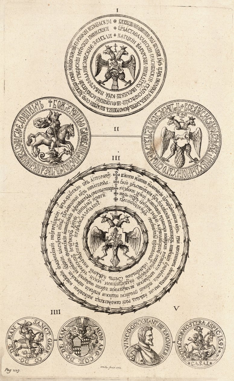 Tre russiske seler og to medaljer. Stat 2 av Wenceslaus Hollar