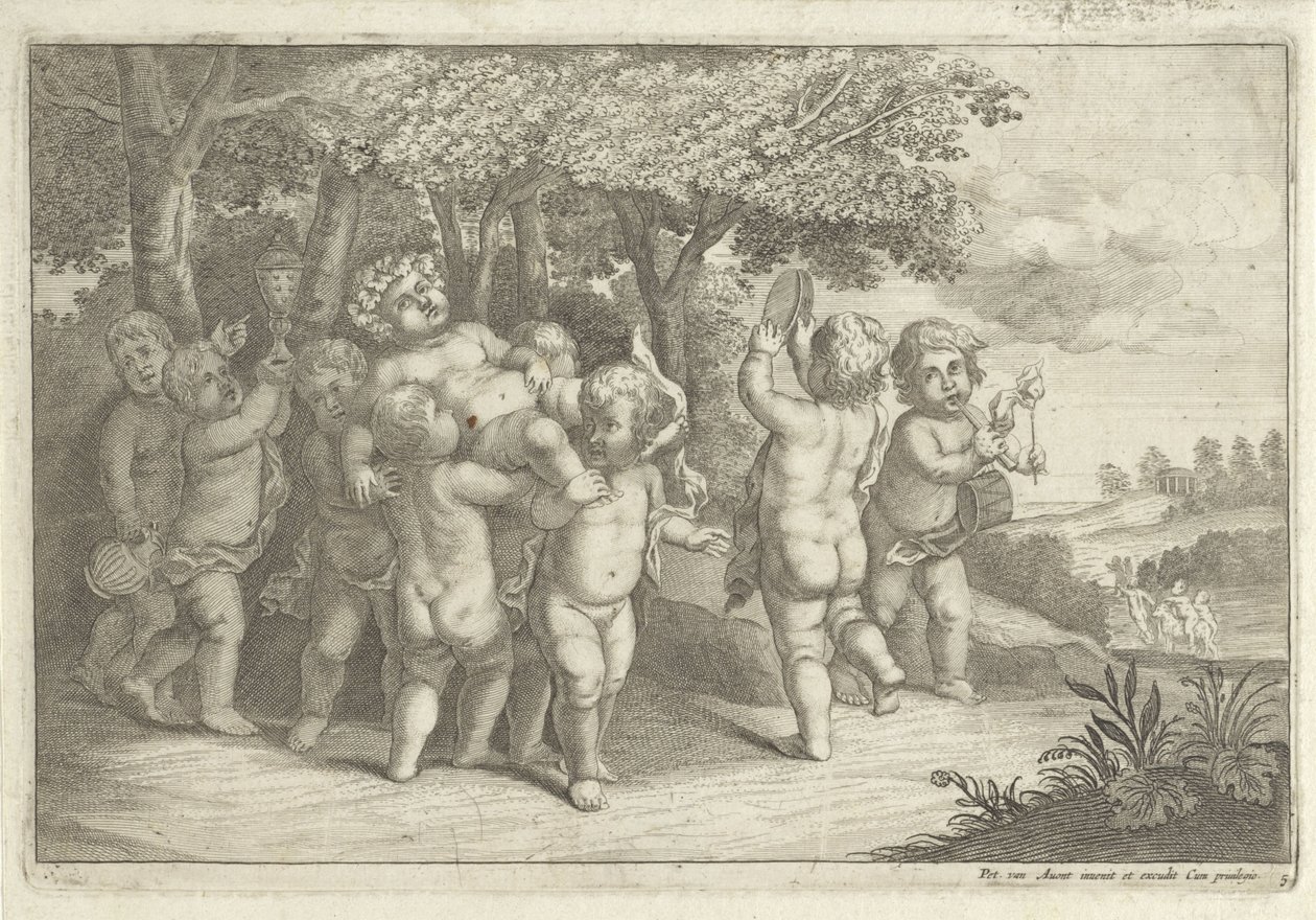 Gutter som lager musikk og danser bærer en bacchant av Wenceslaus Hollar (rejected attribution)
