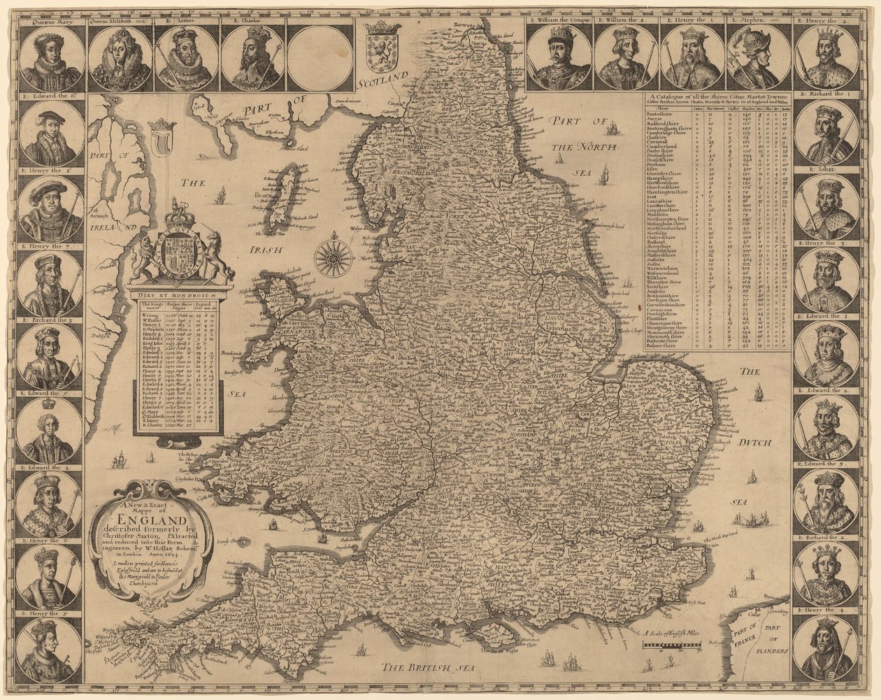 En ny og nøyaktig kart over England av Wenceslaus Hollar