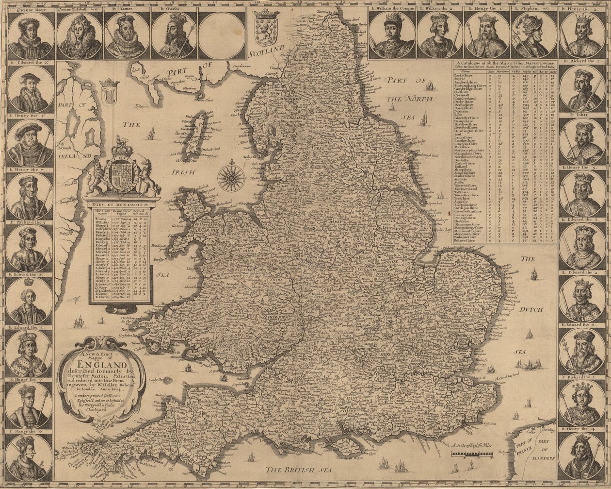 En ny og nøyaktig kart over England, 1644. av Wenceslaus Hollar