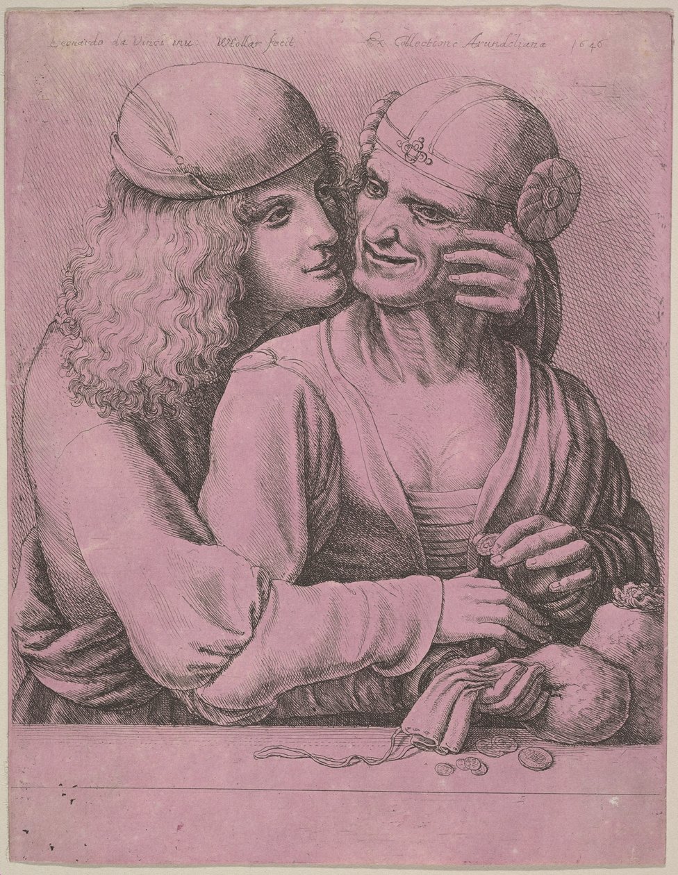 En ung mann som kjærtegner en gammel kvinne, 1646. av Wenceslaus Hollar