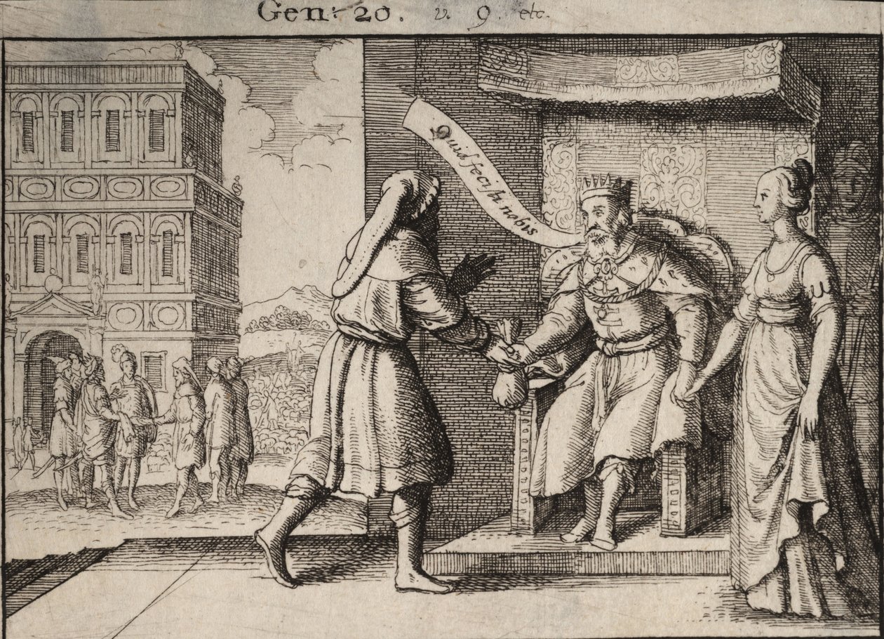 Abimelek irettesetter Abraham. Tilstand 1 av Wenceslaus Hollar