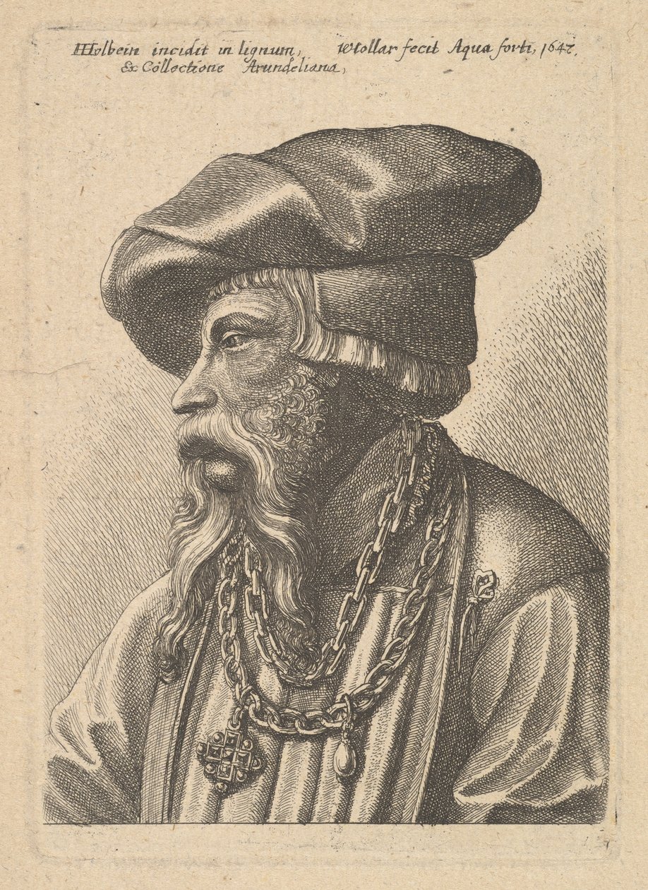 Skjeggete mann med kjedekjede, 1647. av Wenceslaus Hollar