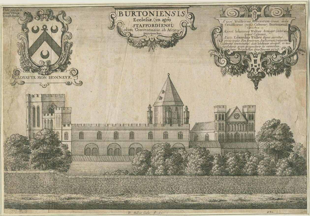 Burton-upon-Trent Abbey: kobberplategravering, 1661 av Wenceslaus Hollar