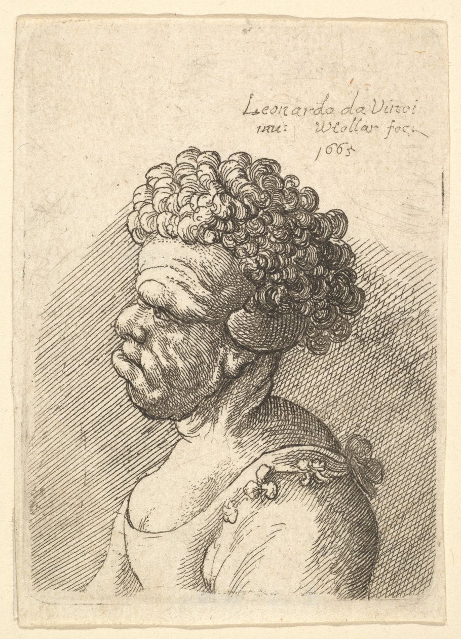 Byste av en deformert kvinne med krøllete hår i profil til venstre, 1665. av Wenceslaus Hollar