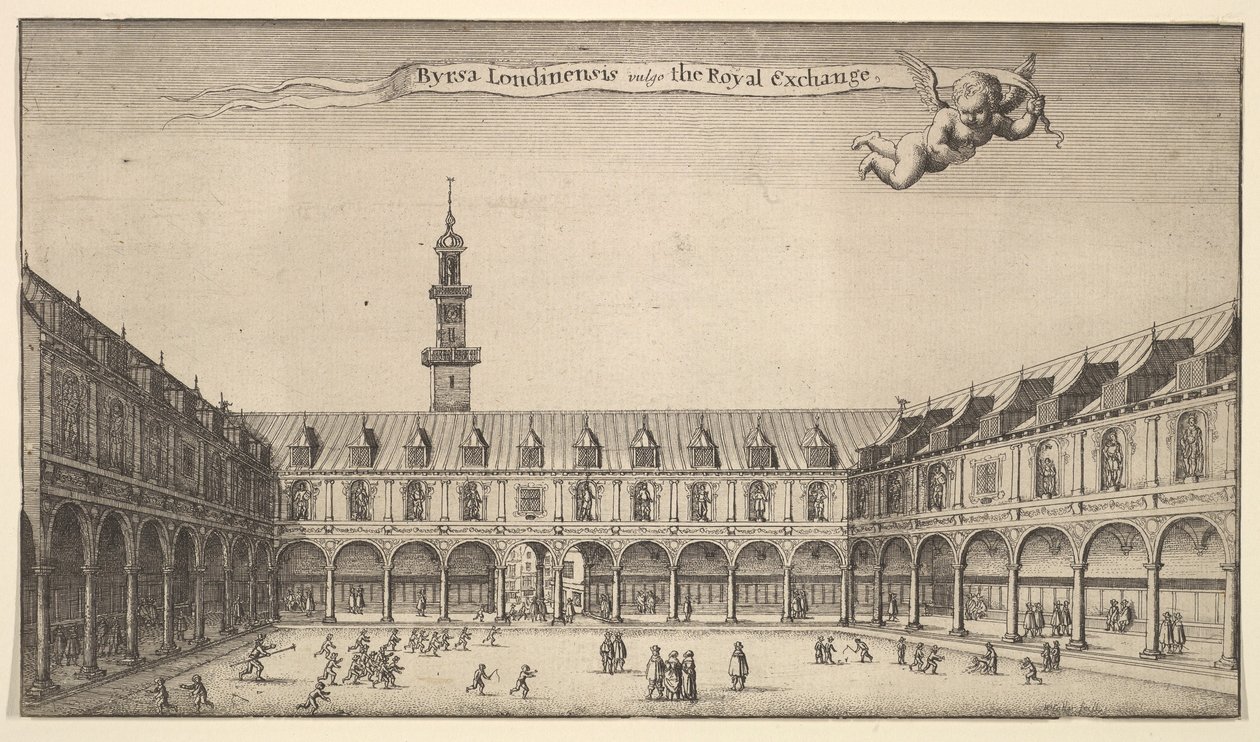 Byrsa of London, ofte kjent som Royal Exchange, Royal Exchange, London, ca. 1647 av Wenceslaus Hollar