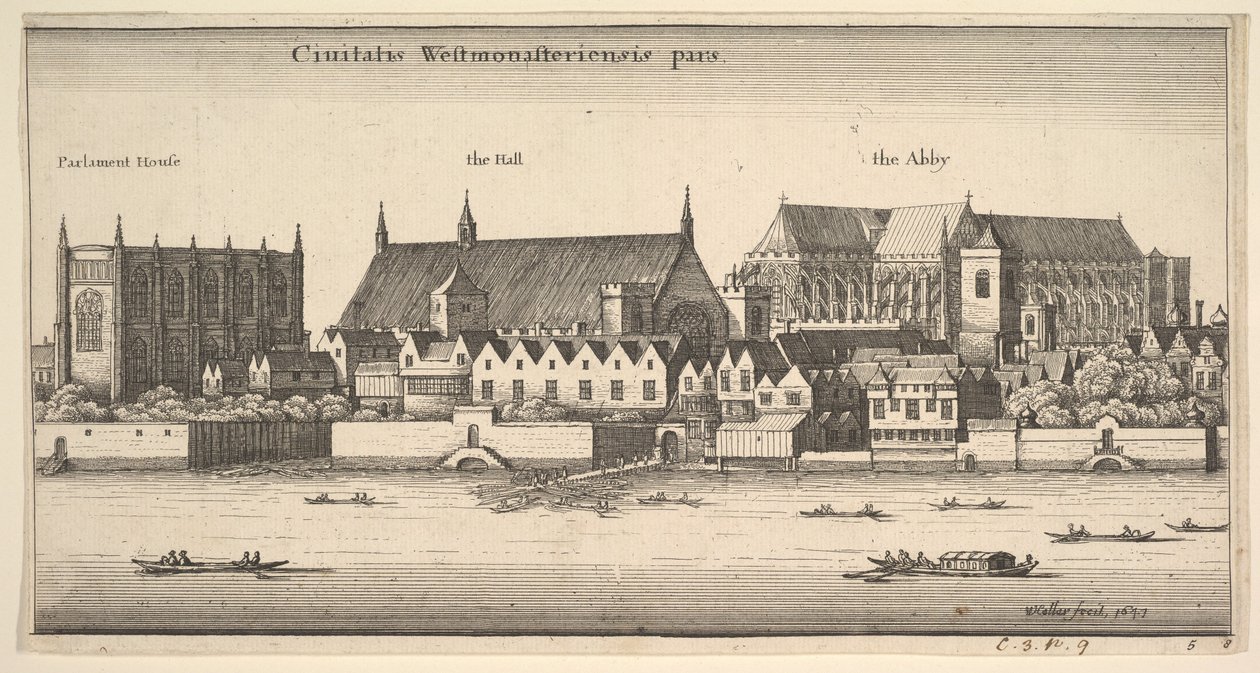 En del av City of Westminster, Westminster from the River, 1647. av Wenceslaus Hollar