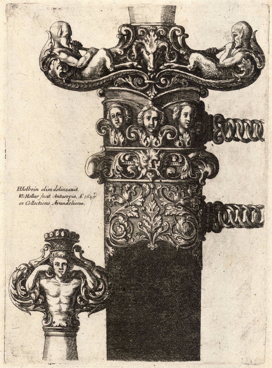 Dolk og slire, etter tegning av Hans Holbein av Wenceslaus Hollar