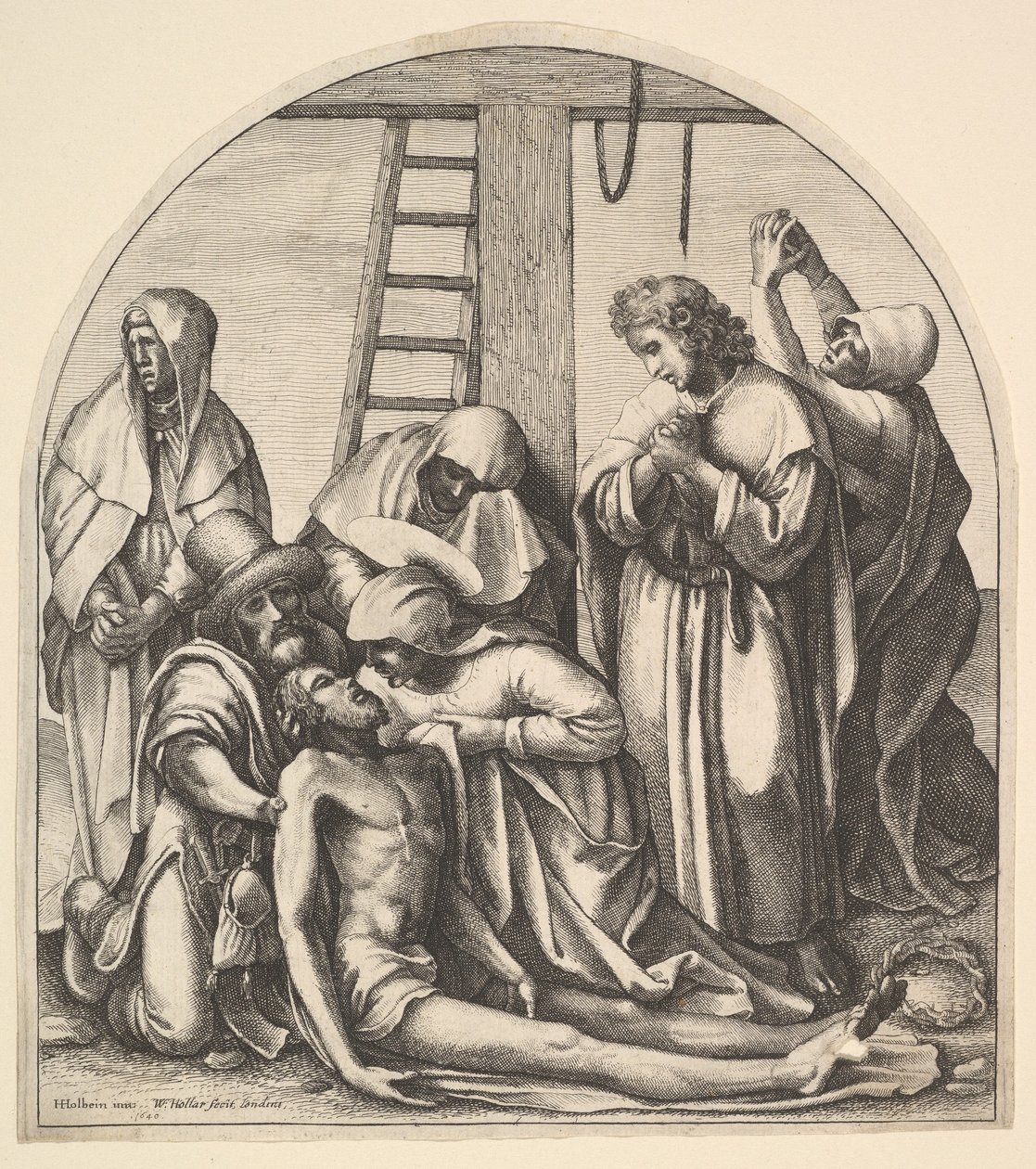 Nedstigning fra korset, etter Holbein, 1640. av Wenceslaus Hollar