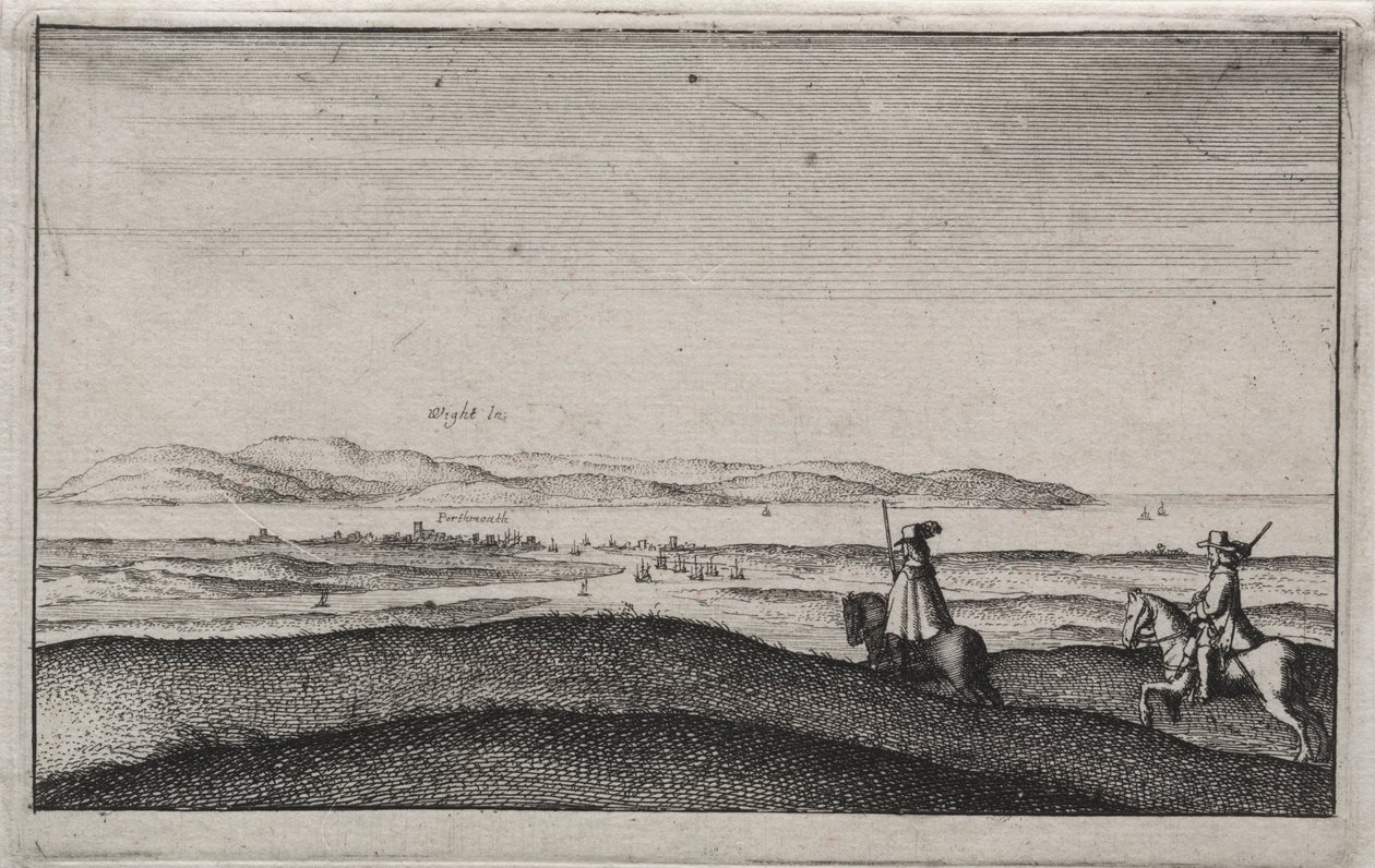 Engelsk utsikt: Isle of Wight fra Portsmouth. av Wenceslaus Hollar