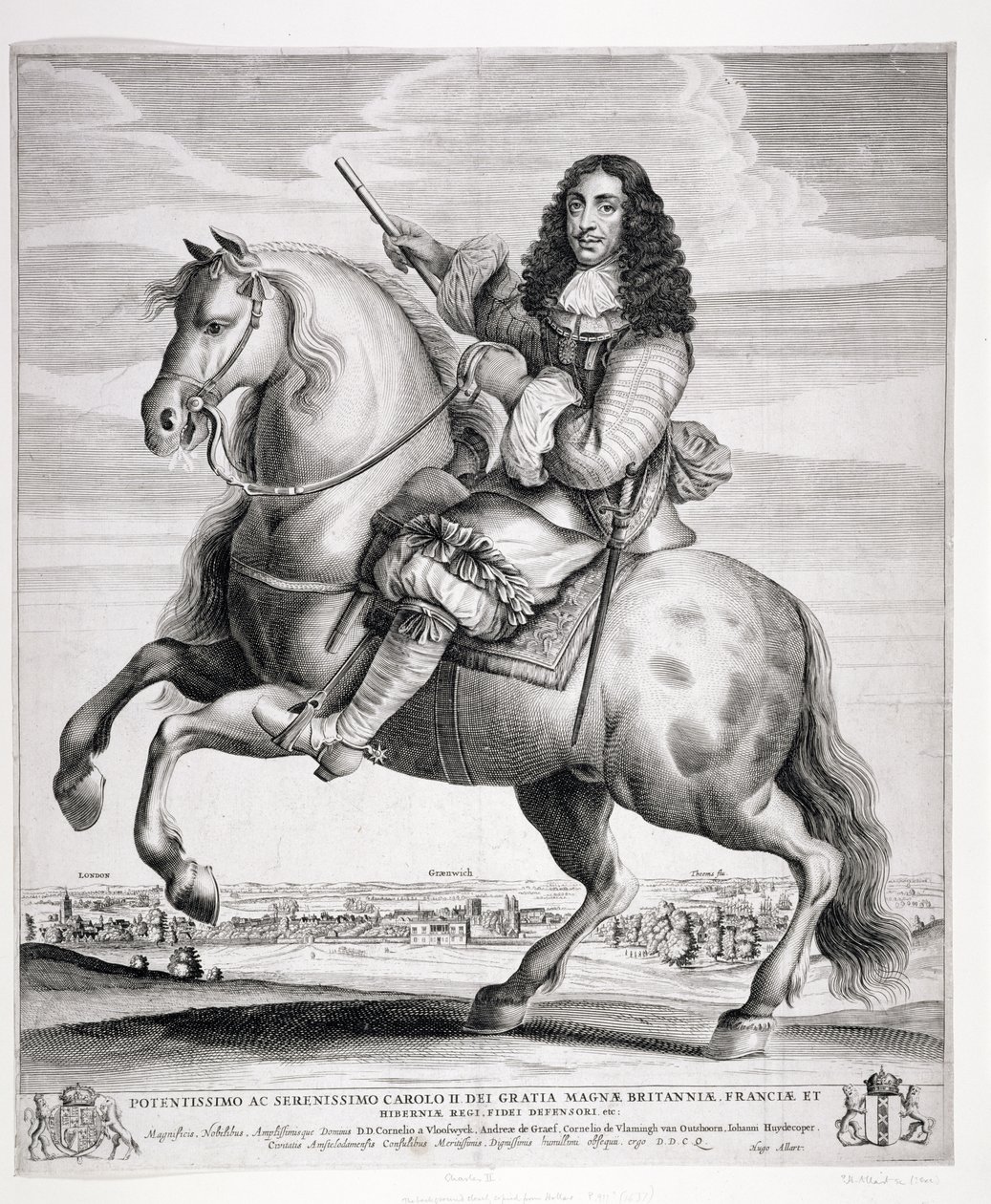 Equestrian Portrait of Charles II (1630-85) with a Landscape, publisert ca. 1670 av Wenceslaus Hollar