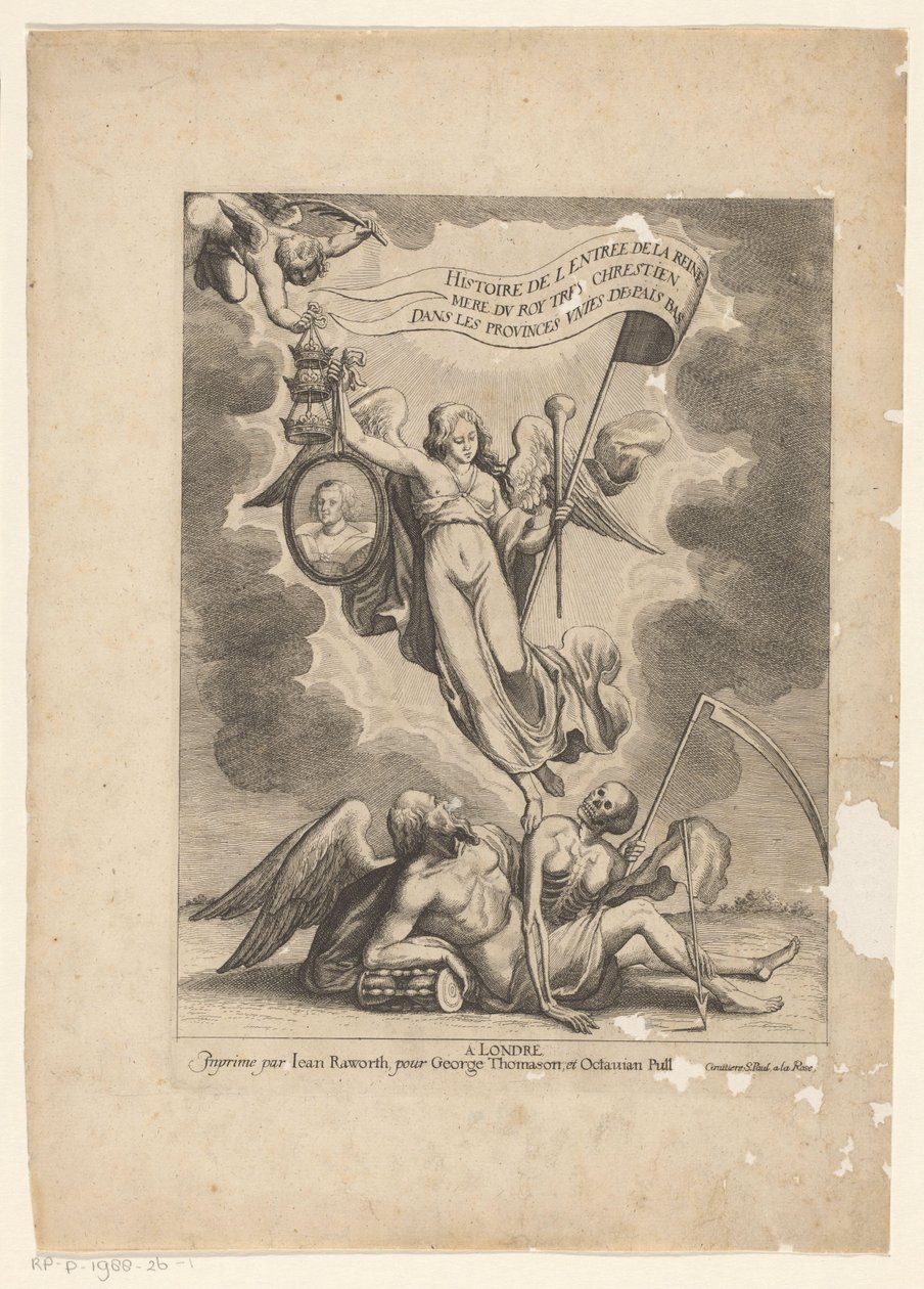 Faam overvint de tijd en de dood Historien om inngangen til dronningens mor til den mest kristne kongen i De forente provinser i de lave landene (serietittel på objekt) av Wenceslaus Hollar