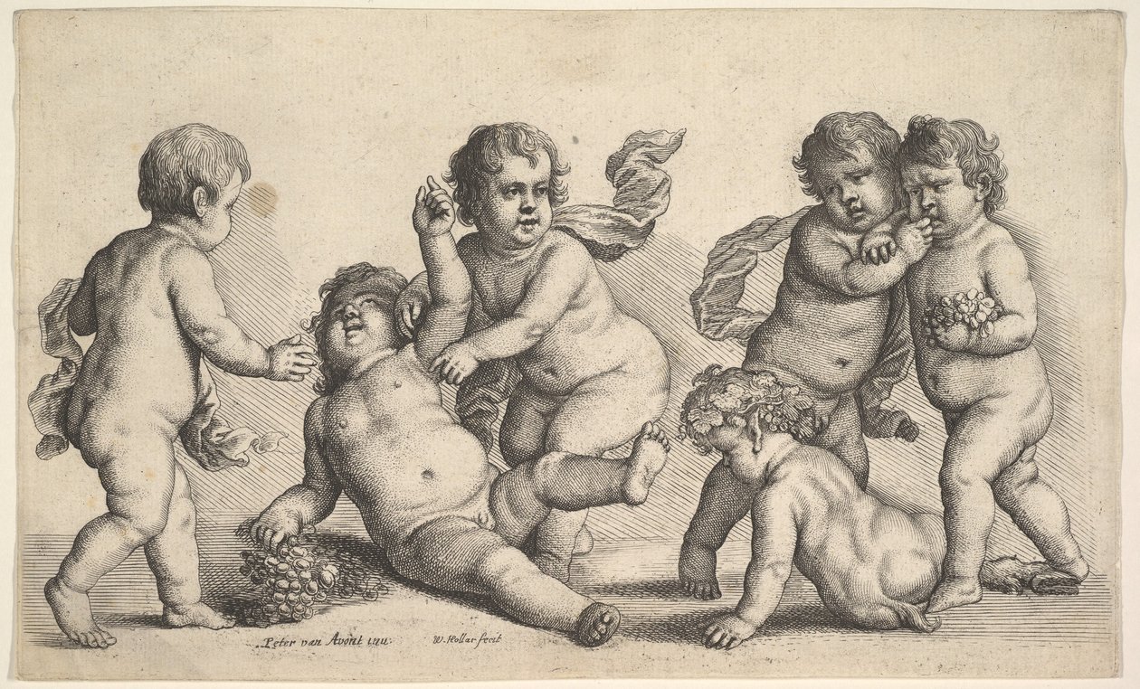 Fem gutter og en satyr, 1646. av Wenceslaus Hollar