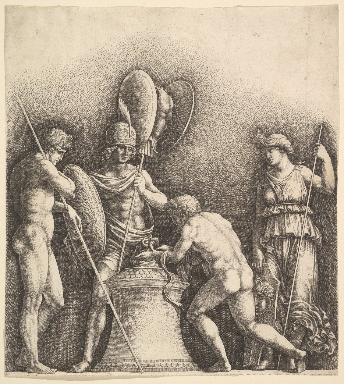 Fire klassiske skikkelser hedensk offer, 1638. av Wenceslaus Hollar