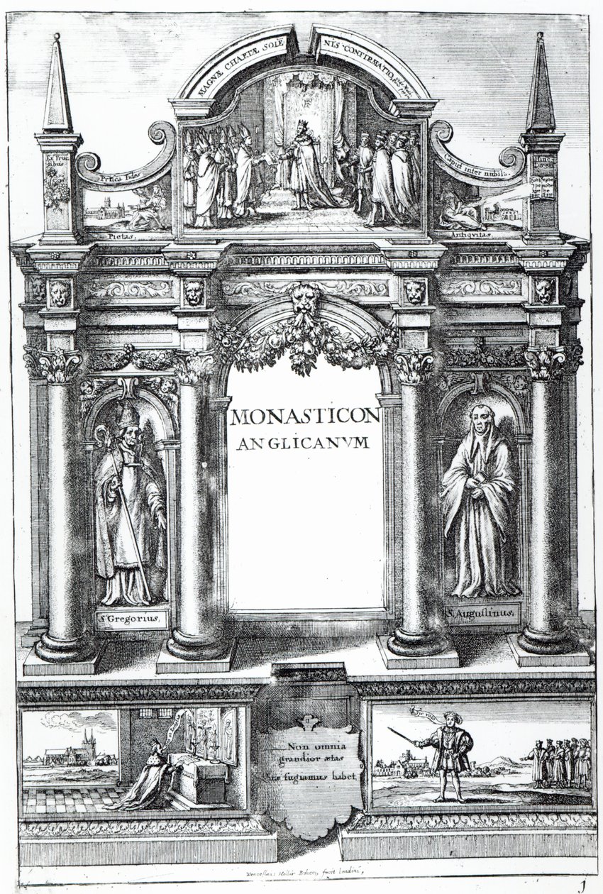Frontispice til 'Monasticon Anglicanum' av William Dugdale, ca. 1718-23 av Wenceslaus Hollar