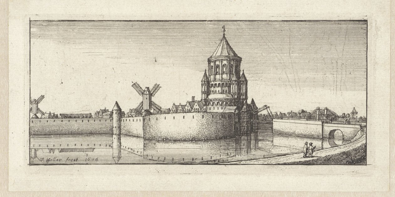 Utsikt over Kleine Houtpoort i Haarlem av Wenceslaus Hollar
