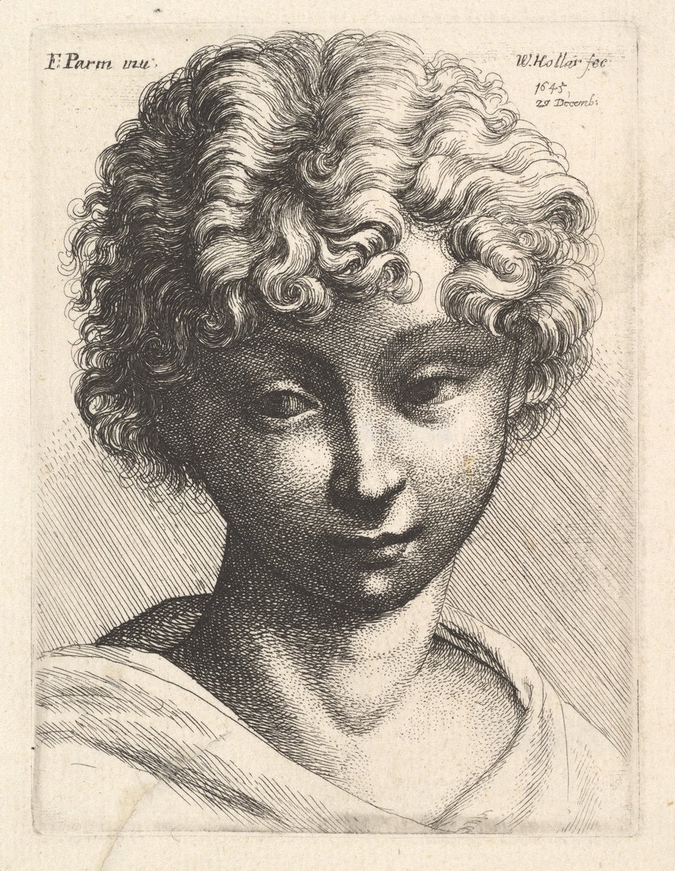 Hodet til en ung jente, 1645. av Wenceslaus Hollar