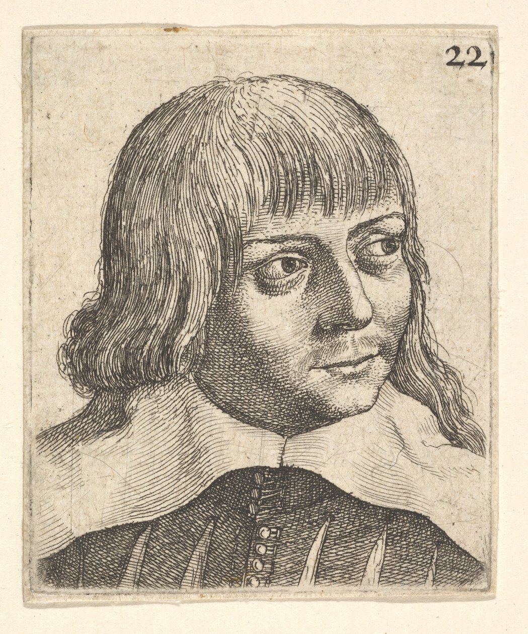 Hodet til en ung mann, vendt litt til høyre, 1625-77. av Wenceslaus Hollar