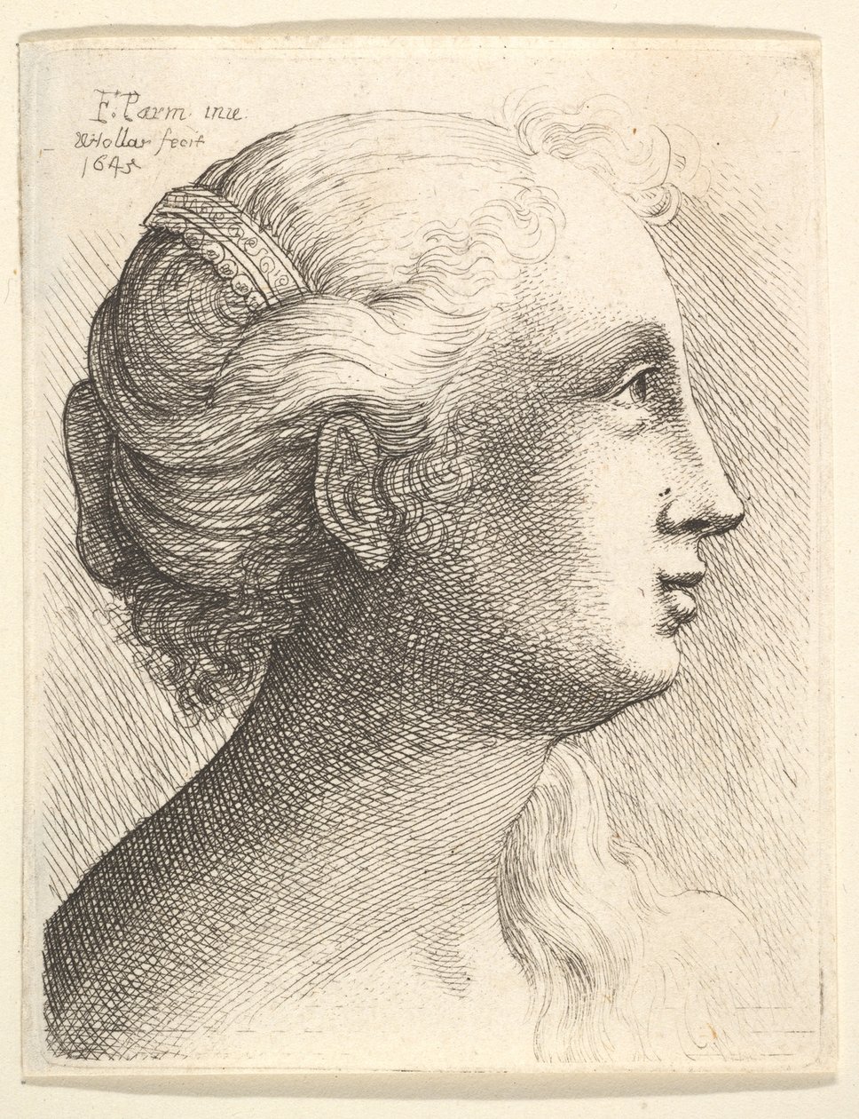 Leder for en ung kvinne i profil til høyre, 1645. av Wenceslaus Hollar