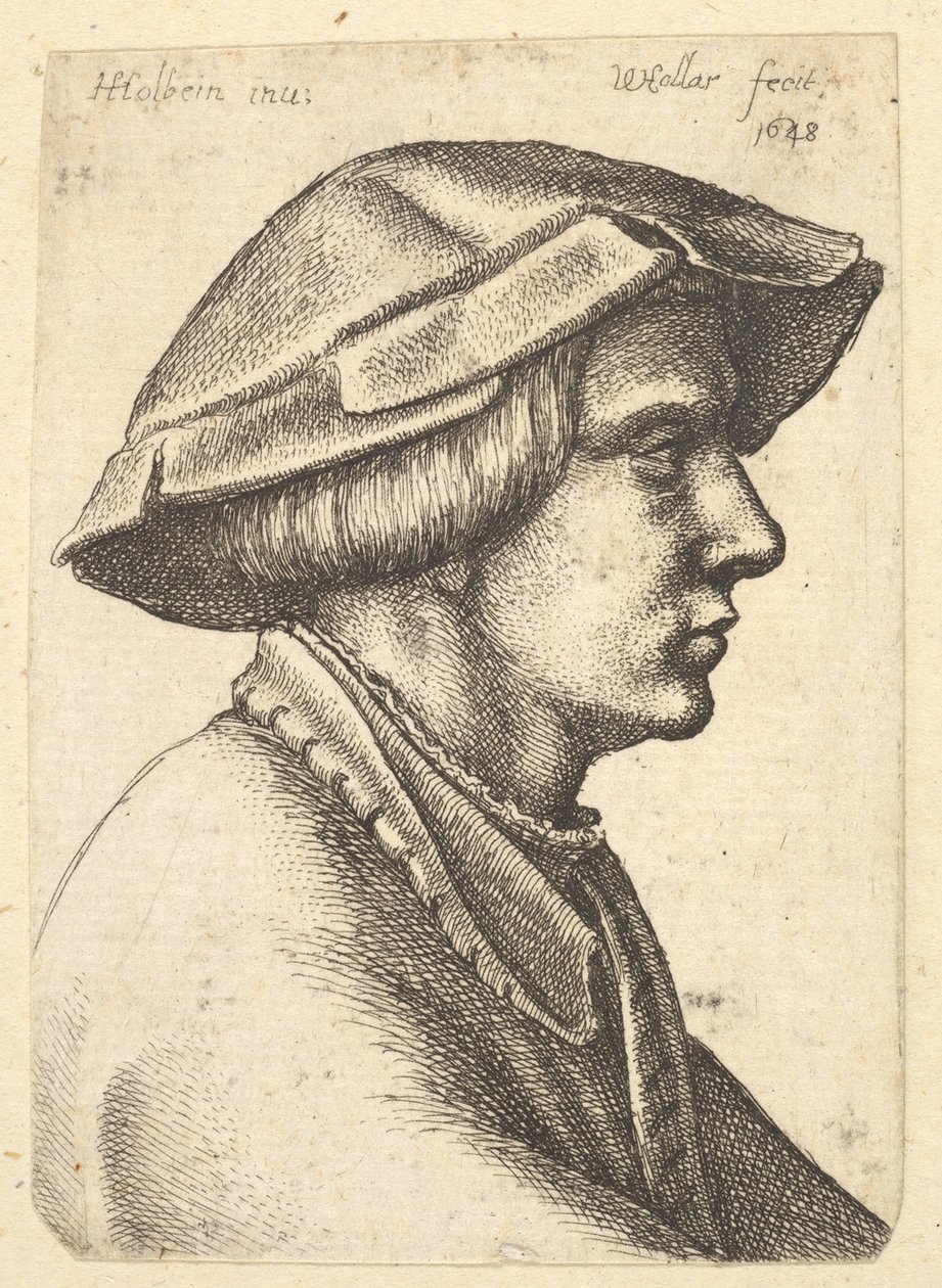 Hodet til ung mann med hatt i profilen til høyre, 1648. av Wenceslaus Hollar