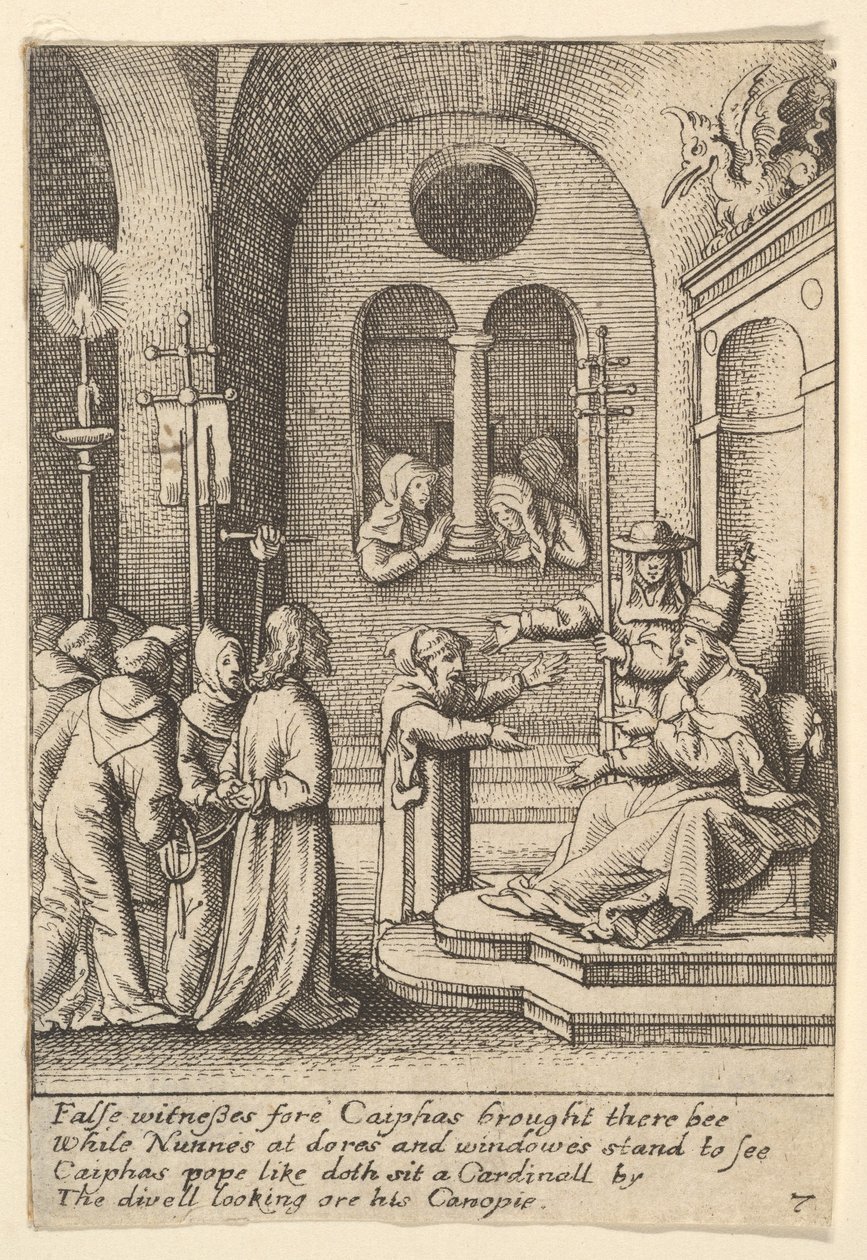 Jesus igjen før Kaifas, 1625-77. av Wenceslaus Hollar