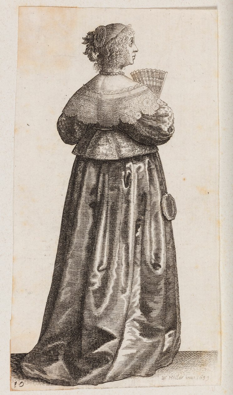 Kvinne med en vifte og et speil, sett bakfra av Wenceslaus Hollar