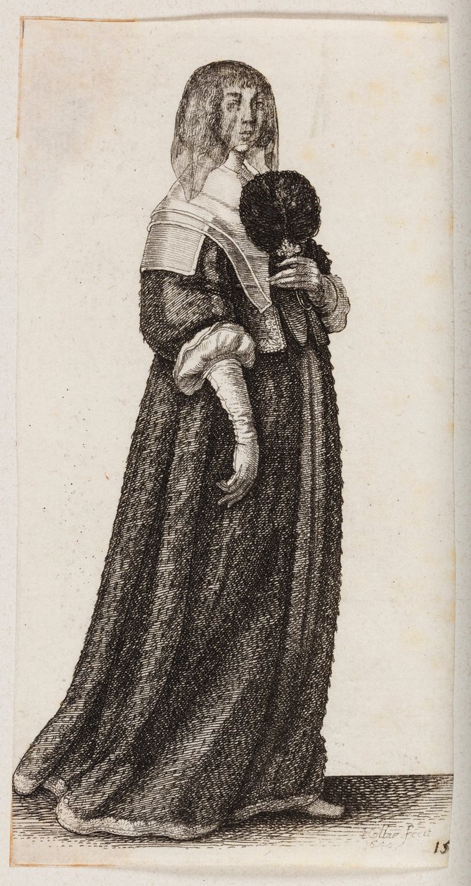 Kvinne med slør og en vifte med fjær av Wenceslaus Hollar