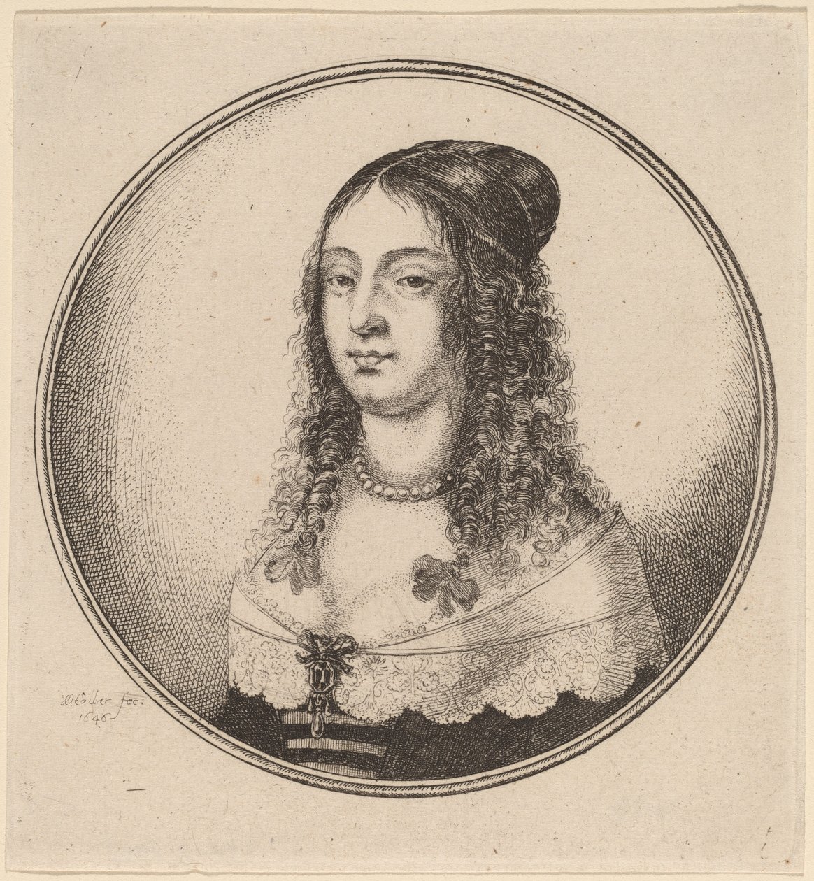 Dame med bånd på krøller av Wenceslaus Hollar