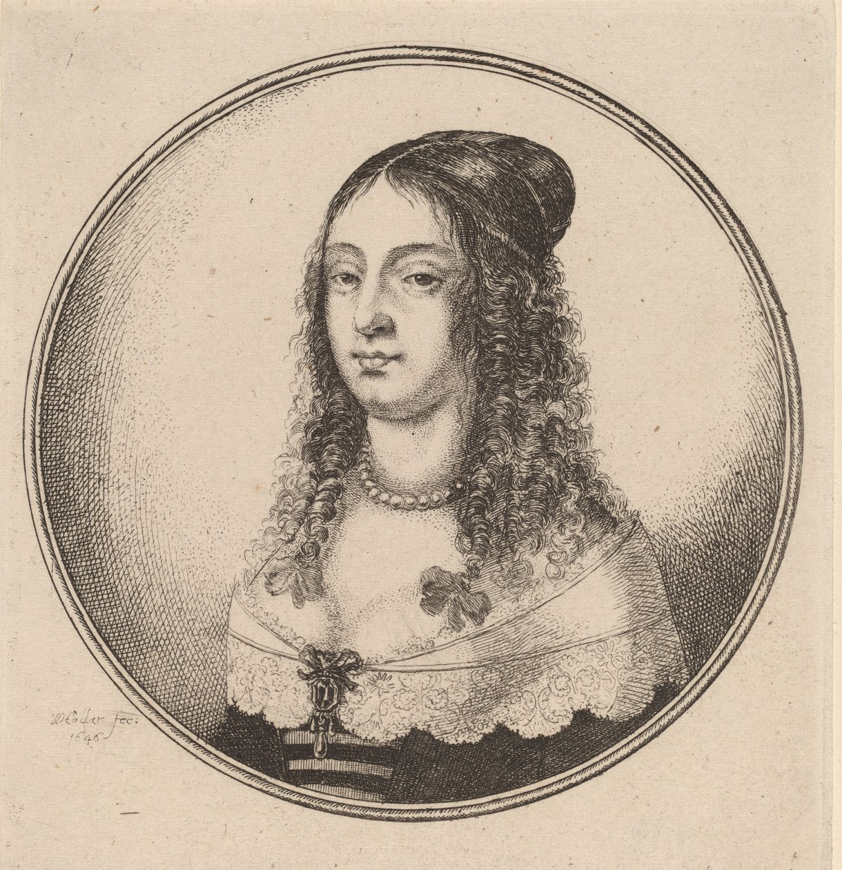 Dame med bånd på krøller, 1646. av Wenceslaus Hollar