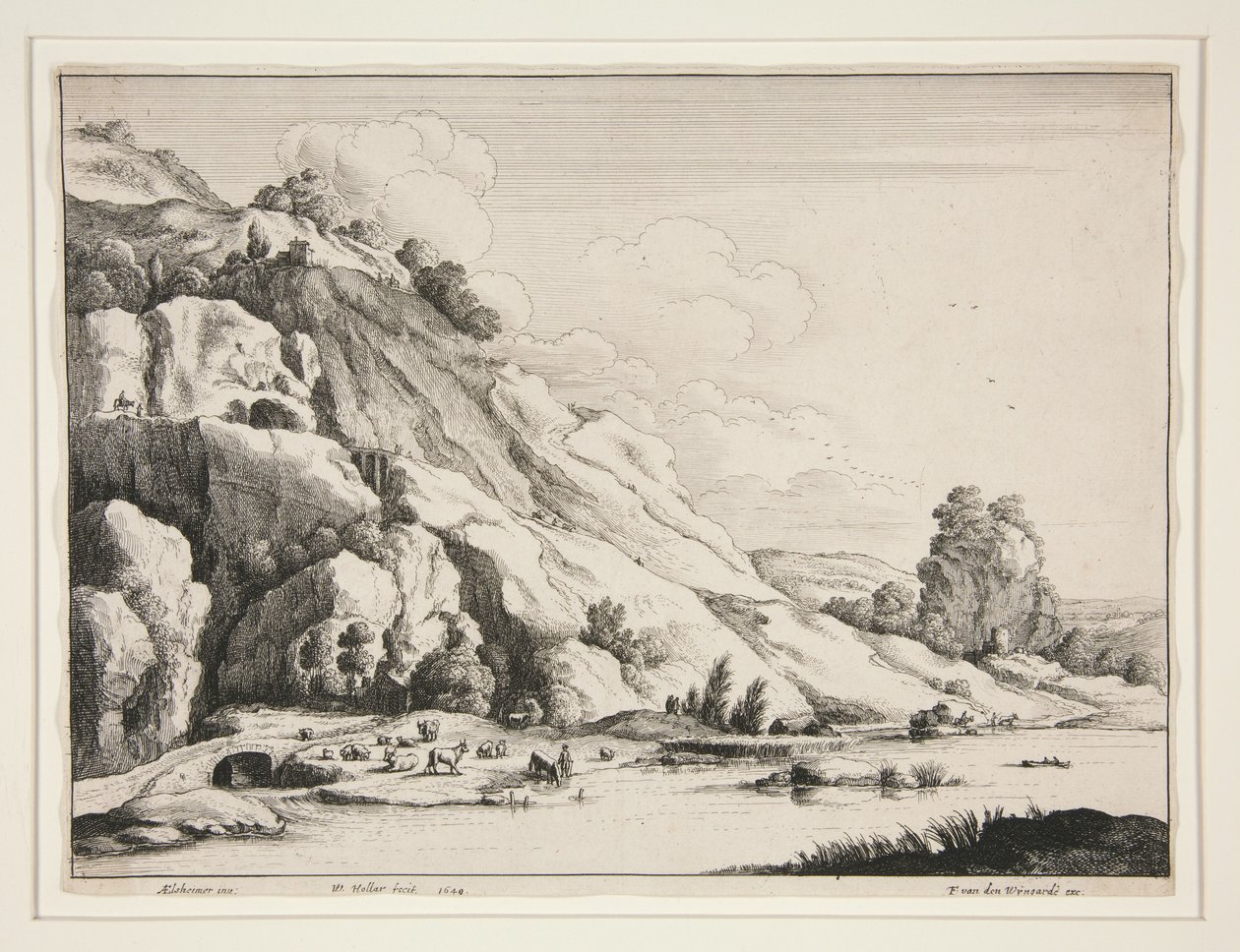 Landskap med en steinbro av Wenceslaus Hollar