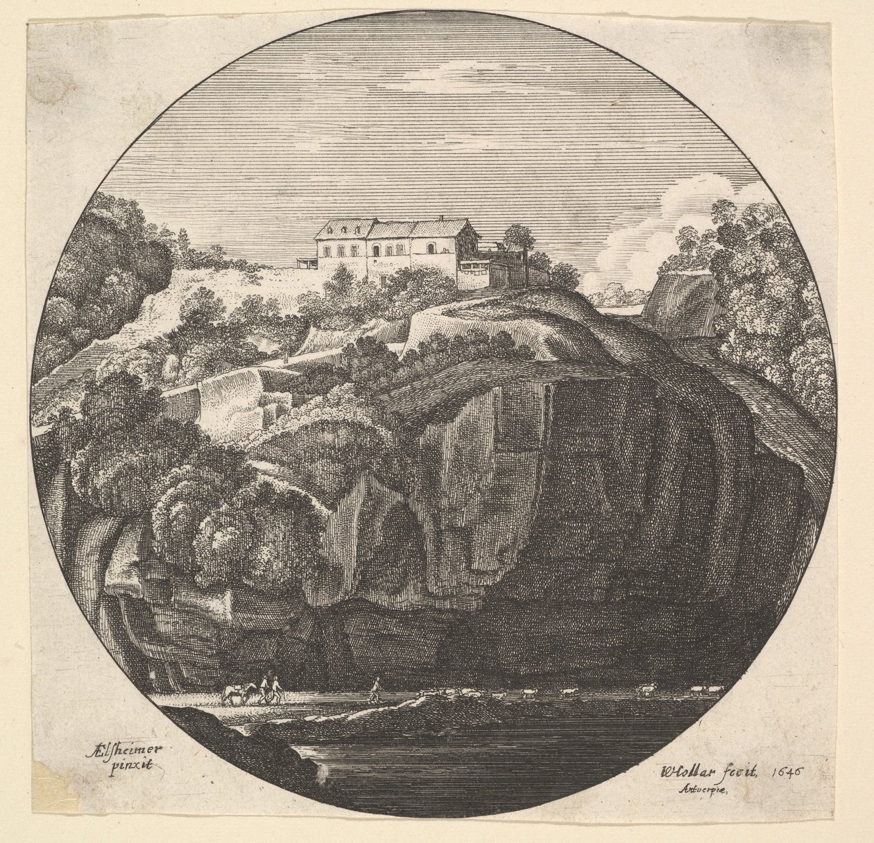 Landskap med et hus på klipper, 1646. av Wenceslaus Hollar