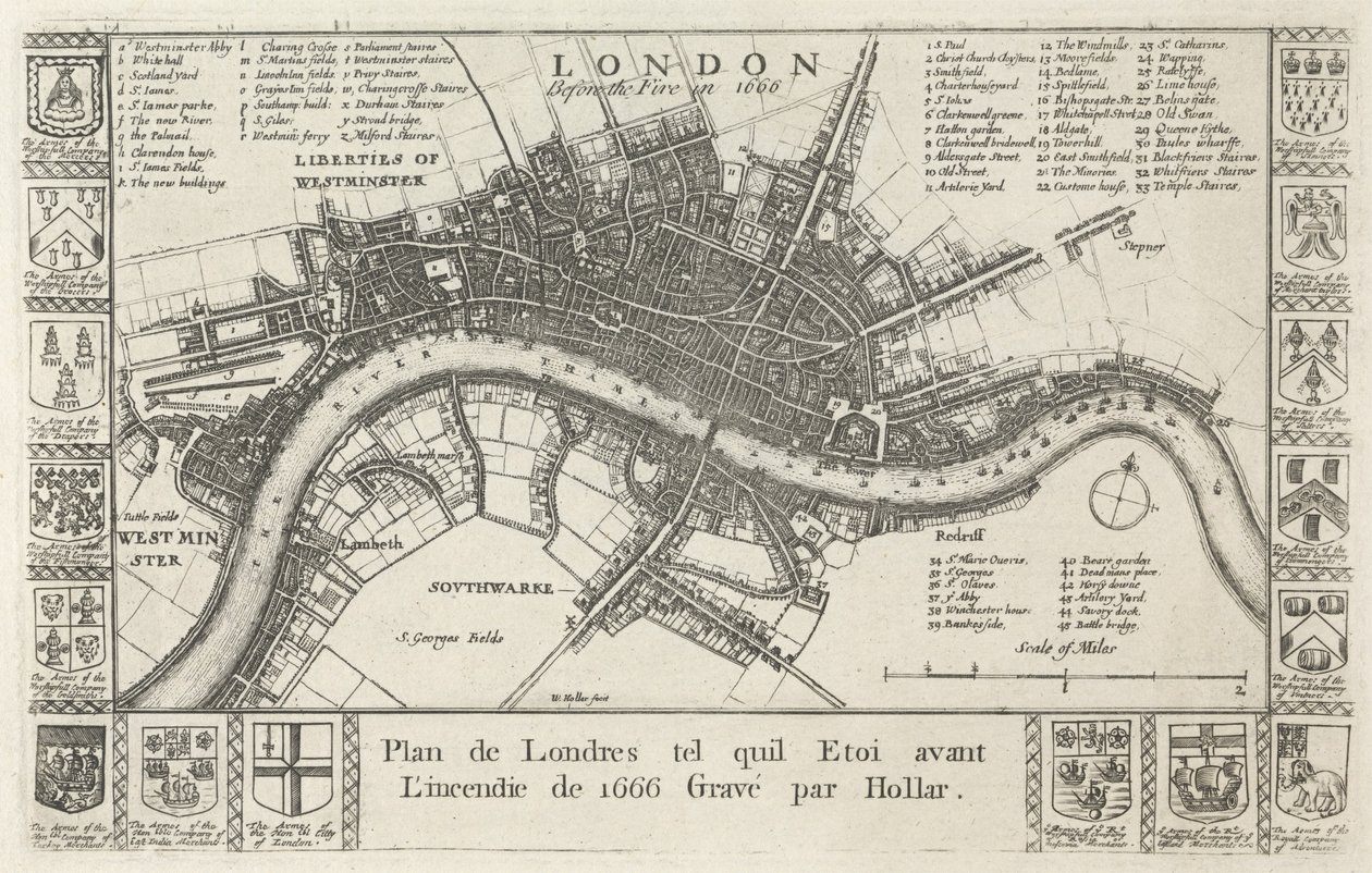 London, før brannen i 1666 av Wenceslaus Hollar