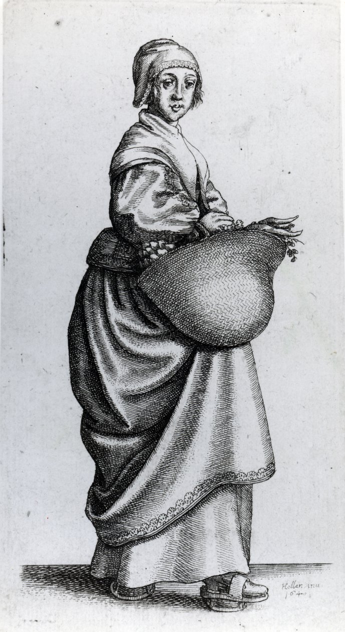 Hushjelp kommer tilbake fra markedet, 1640 av Wenceslaus Hollar