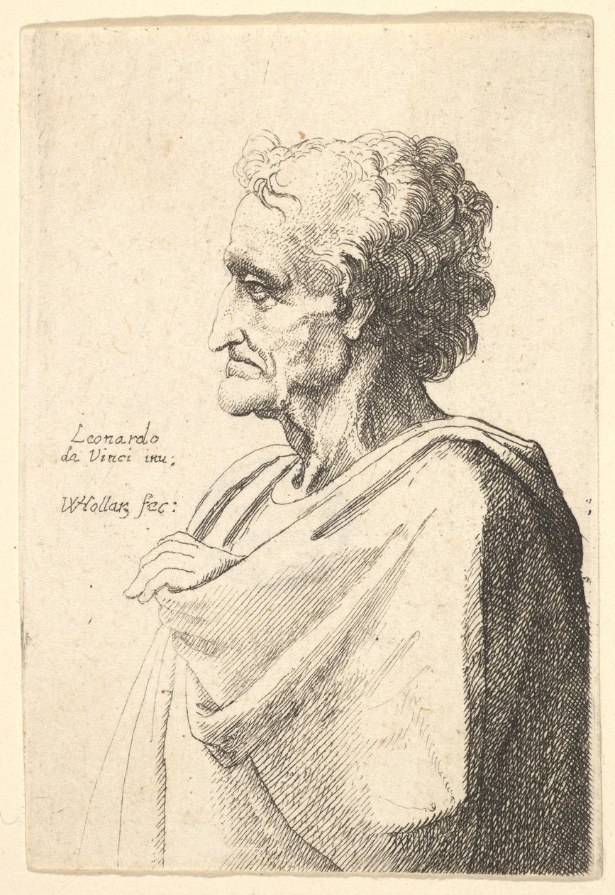 Mann med elendig uttrykk til venstre med hånden som kommer ut av kappen, 1625-77. av Wenceslaus Hollar