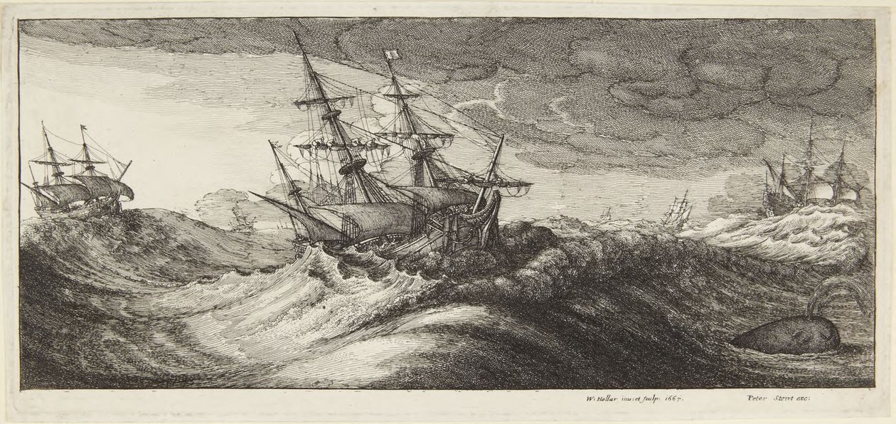 Marinemaleri i storm av Wenceslaus Hollar