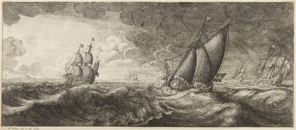 Marinemaleri i storm av Wenceslaus Hollar