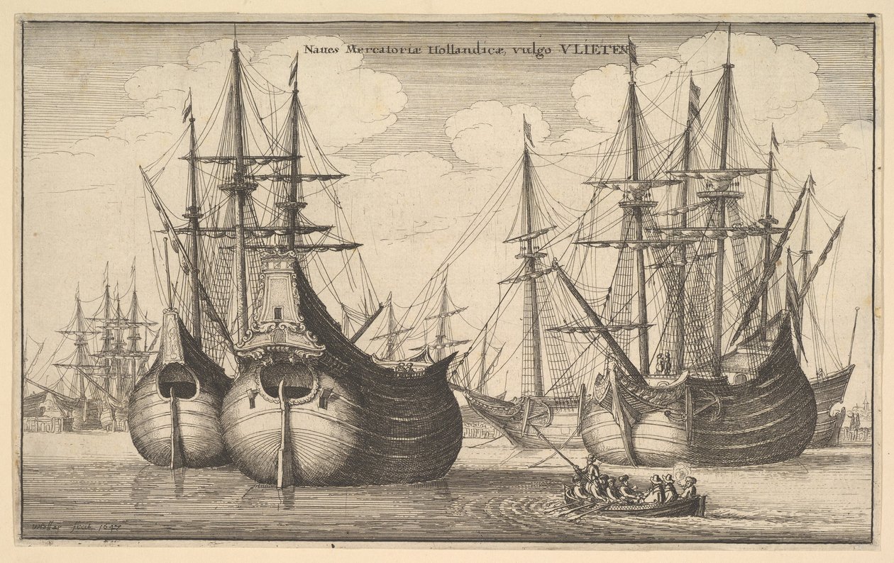 Nederlandske frakteskip eller fløyter, 1647 av Wenceslaus Hollar