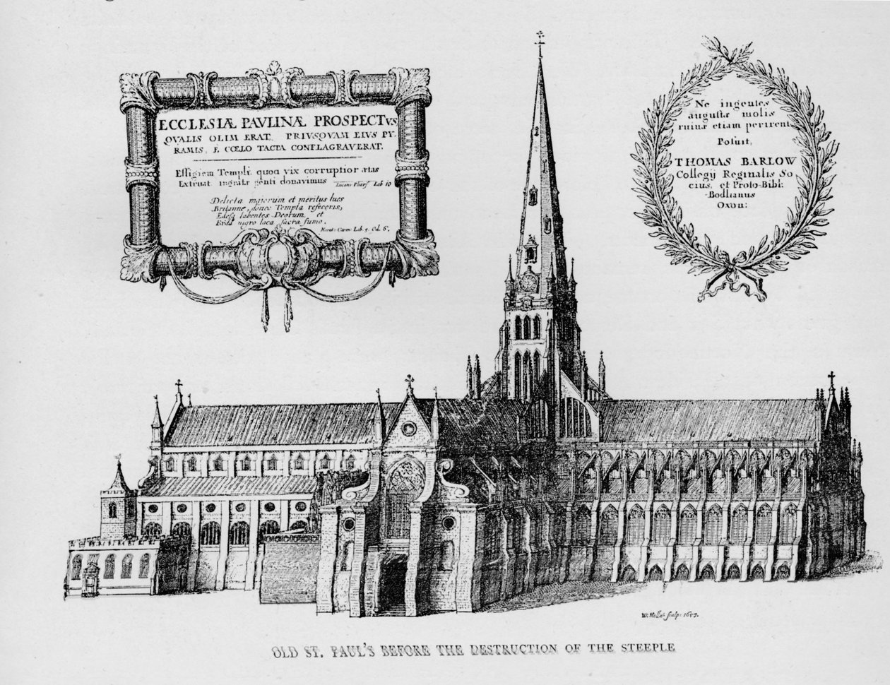 Old St Pauls Cathedral før ødeleggelsen av tårnet, 1657 1904 av Wenceslaus Hollar