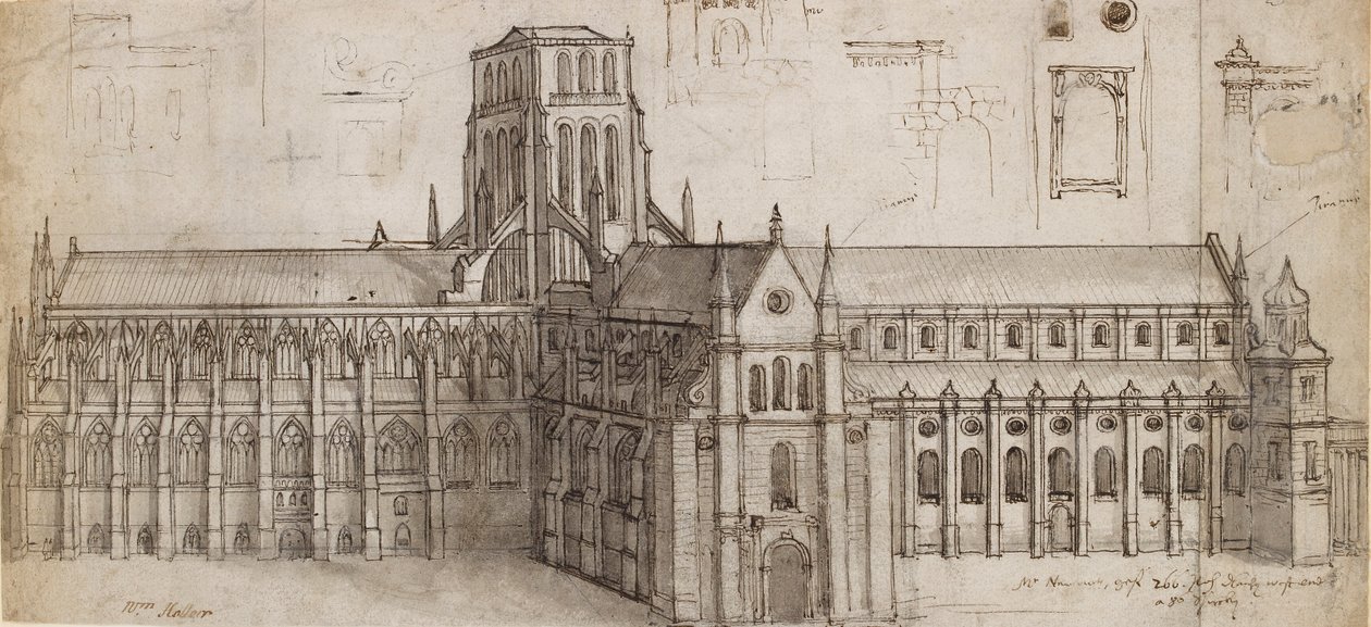 Old St Paul's Cathedral fra nord-øst, midten av 1600-tallet av Wenceslaus Hollar