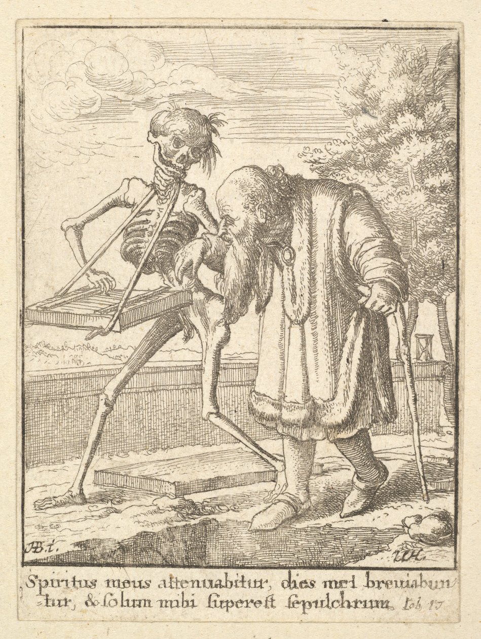 Gammel mann, fra Dødedansen, 1651. av Wenceslaus Hollar