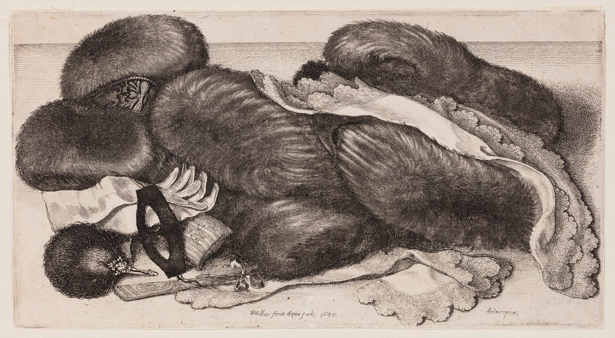 Stilleben med muffler, hansker og skjerf av Wenceslaus Hollar